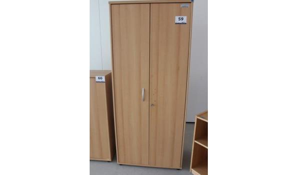 houten 2-deurs opbergkast, afm plm 80x40x190cm, 1 deurhendel ontbreekt
